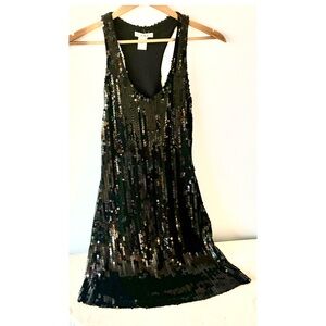 Black sequin mini dress with racerback detail pullover fully lined -Size XS